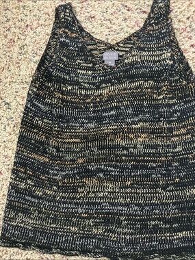 Sigrid Olsen Black, Cream & Gold Marled Knit Tank